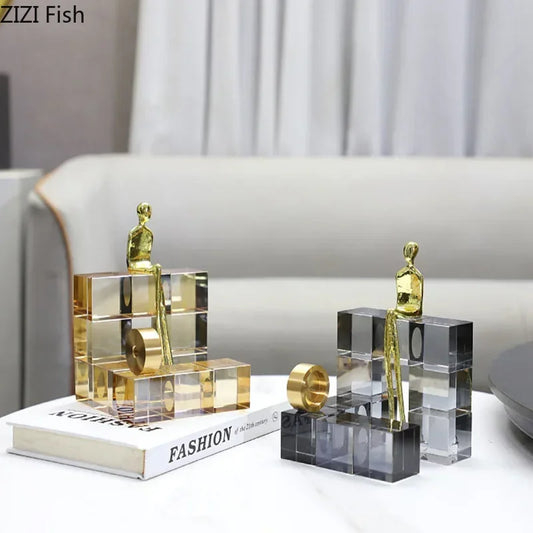 DecorBites™ Golden Thinker Crystal Base Sculpture for Modern Desk Decor