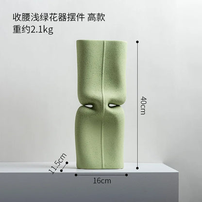 DecorBites™ Green Hollow Ceramic Vase for Home Decor and Flower Arrangements