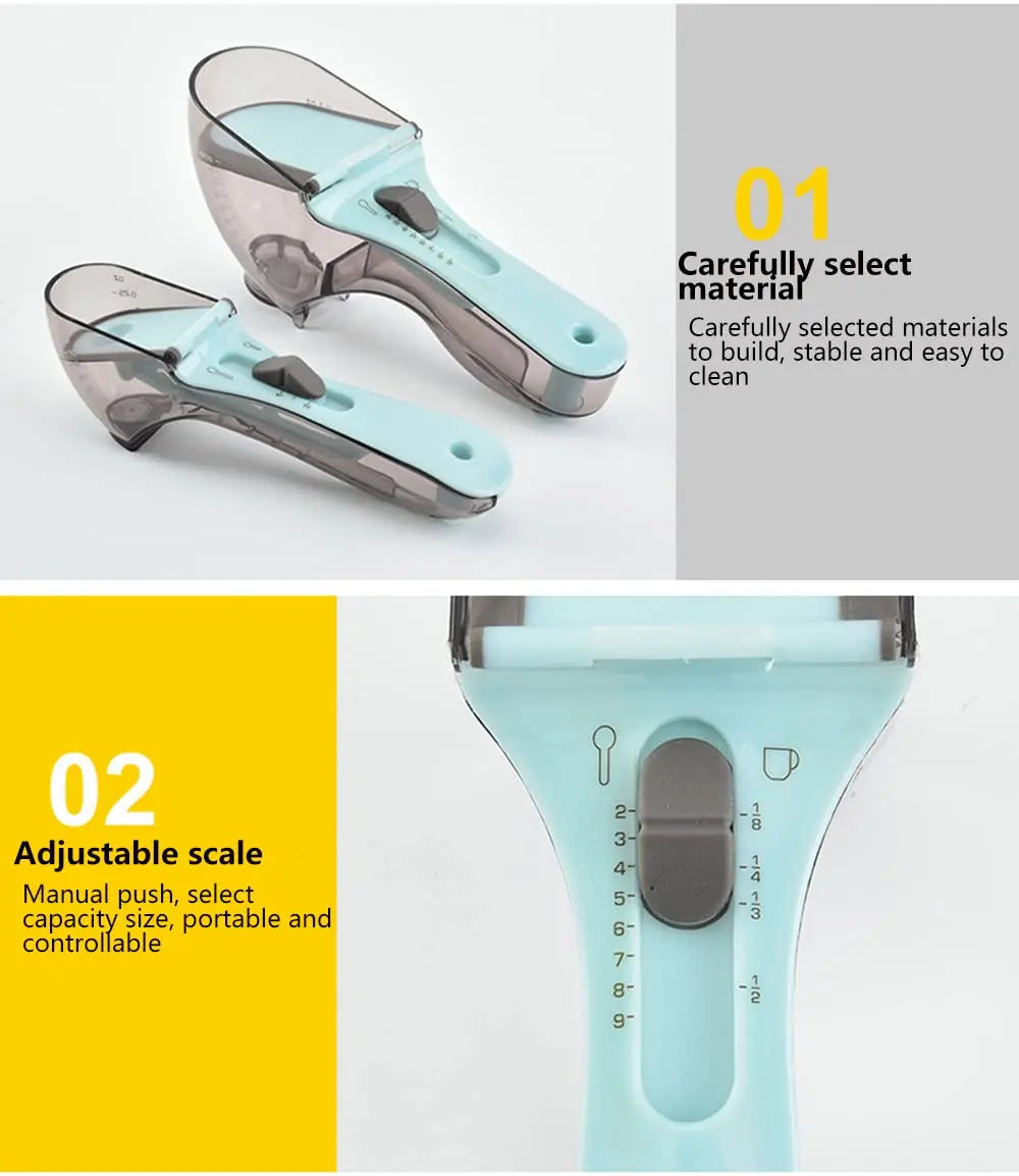 Juego de 2 tazas y cucharas medidoras ajustables DecorBites™ | Cucharas de cocina versátiles