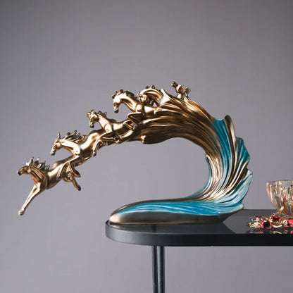 Escultura de lujo de caballo al galope DecorBites™: Decoración elegante para oficina, sala de estar y tienda.