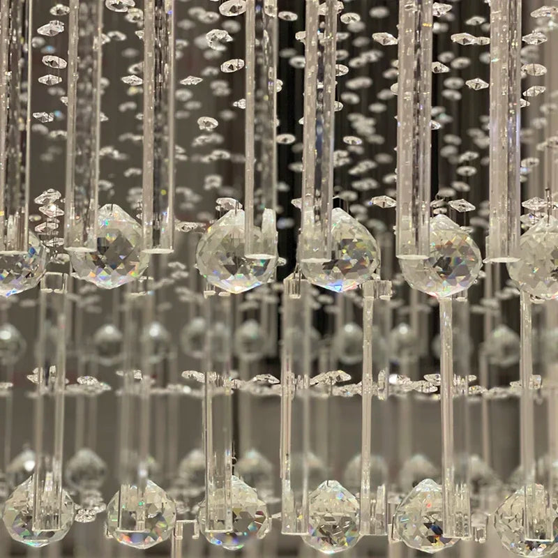 DecorBites™ Crystal Ceiling Chandelier: Modern Columnar Square Base Hanging Lamp for Living Room & Staircase