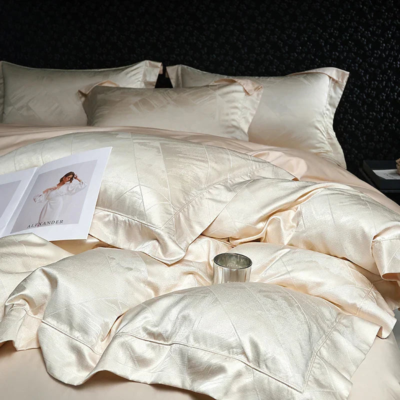 Decobites High Quality Brocade Jacquard Cotton Luxury Bedding Set: 1 Duvet, 1 Sheet, 2 Pillowcases