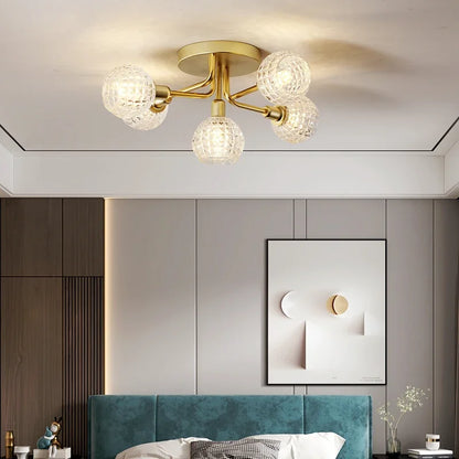 DecorBites™ Gold Glass Ceiling Lamp. Modern Round Corrugated Design for Bedroom, Living Room, Cloakroom.