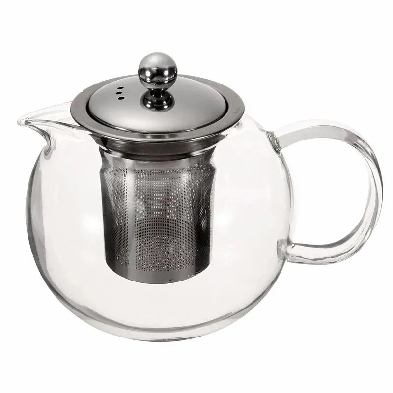DecorBites™ Glass Teapot with Stainless Steel Infuser, Clear Borosilicate, Heat Resistant, Flower Tea Pot