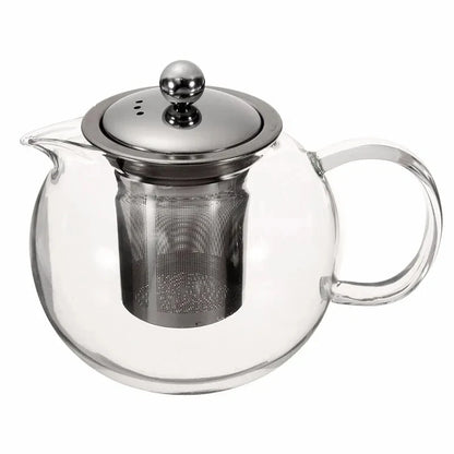 DecorBites™ Glass Teapot with Stainless Steel Infuser, Clear Borosilicate, Heat Resistant, Flower Tea Pot