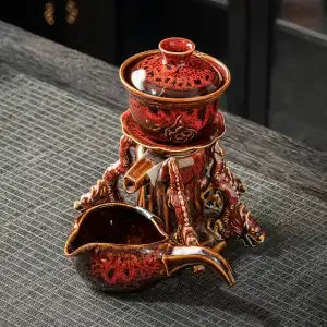 DecorBites™ Dragon Teapot & Magnetic Rotating Tea Set, Chinese Kung Fu Teaware