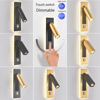 DecorBites™ Dimmable LED Wall Sconce Rotation Reading Light for Bedroom Living Room