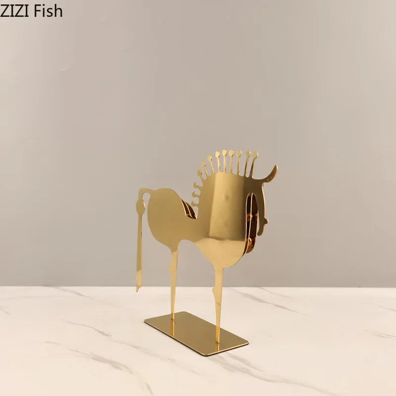 DecorBites™ Golden Horse Metal Animal Sculpture Desk Ornament