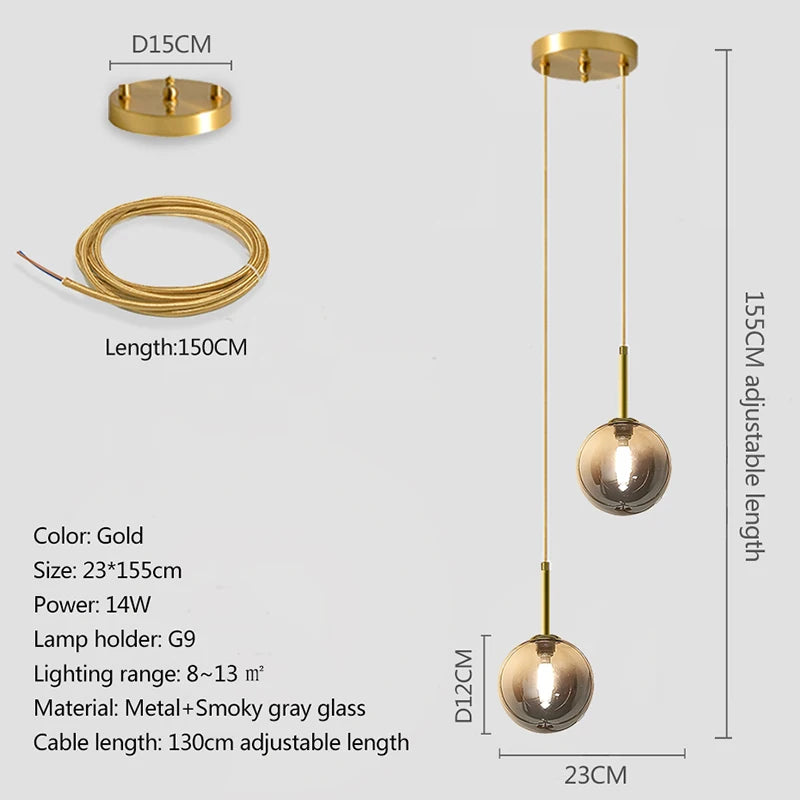 Copper Glass Pendant Light Multiple Voltages