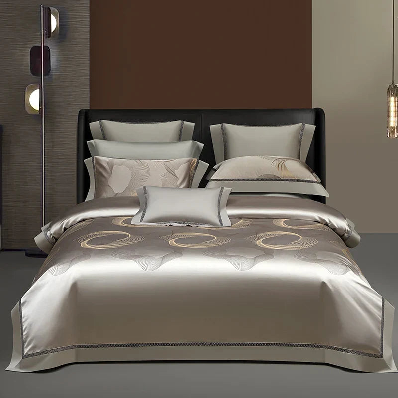 Decobites Luxury European Jacquard Duvet Cover Set with Satin Finish