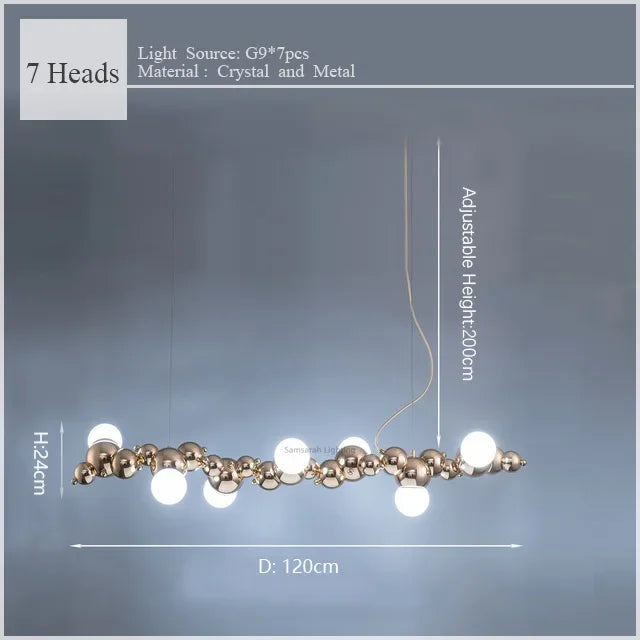 DecorBites™ Caterpillar Metal Ball Chandelier: Modern Creative Long Bar Pendant Light for Kitchen Dining Room