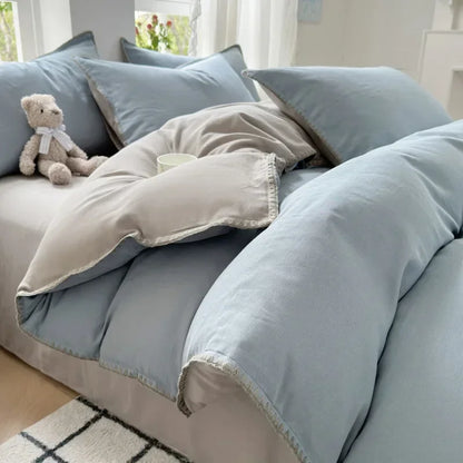 Juego de cama DecorBites™ de algodón de doble capa: funda lisa suave y delicada con la piel para cama individual o queen.