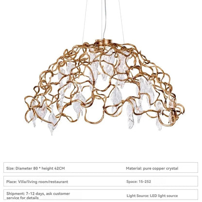 Lámpara de techo DecorBites™ de cristal de cobre para comedor o sala de estar - Iluminación de cristal con forma de rama redonda