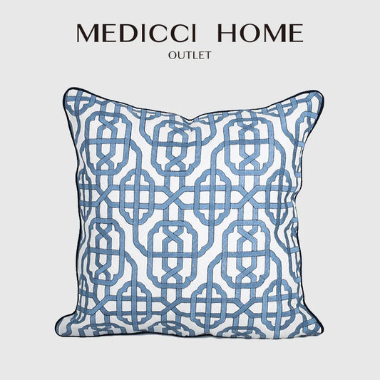 DecorBites™ Indigo Blue & White Embroidered Pillow Covers - 50x50cm