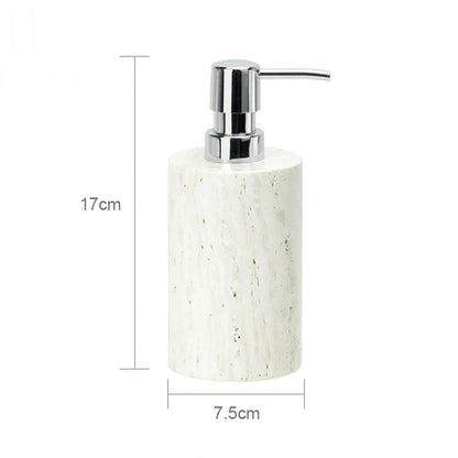 DecorBites™ Beige Travertine Marble Bathroom Set - Soap Dispenser Toothbrush Holder Tissue Box