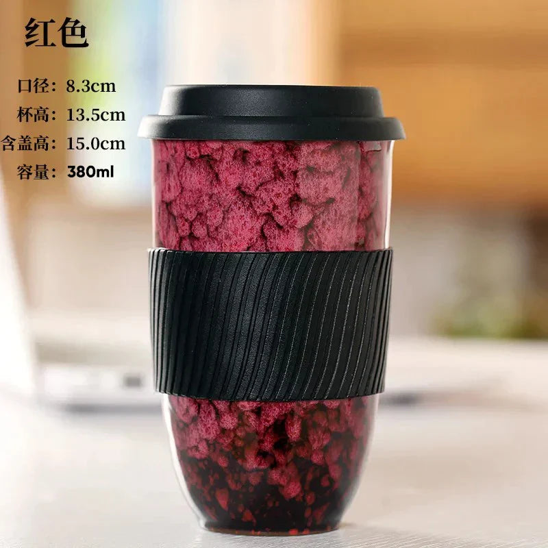 DecorBites™ Ceramic Kiln Mug with Lid - Portable Couple Pottery Coffee Tea Cup