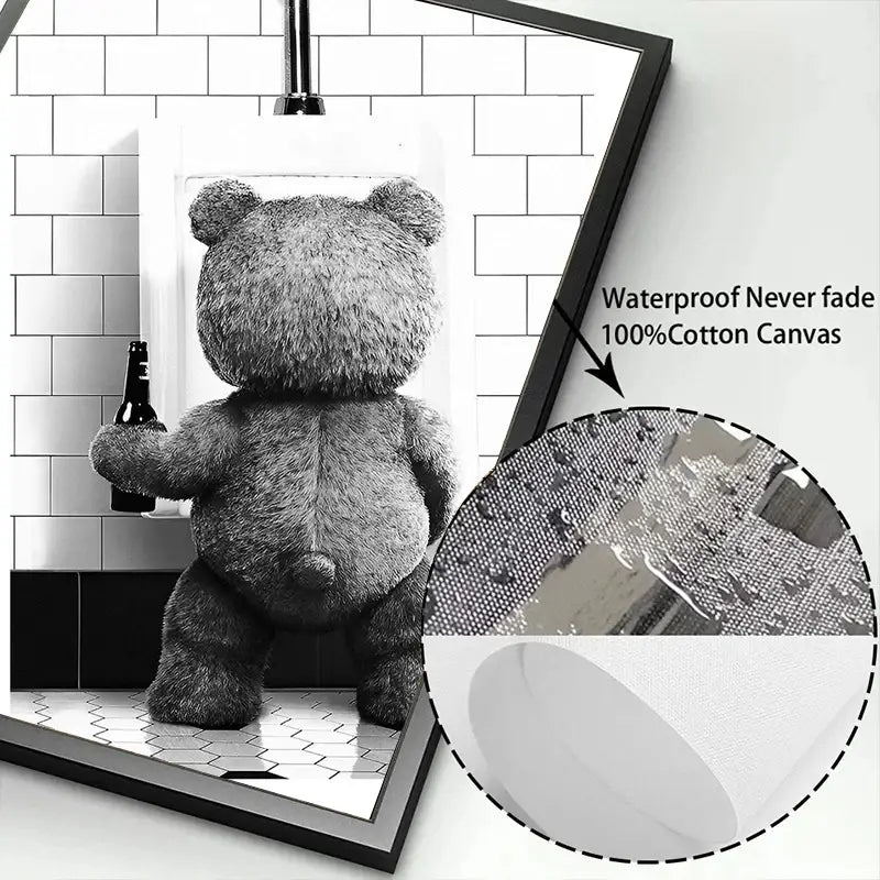 DecorBites™ Cute Bear Bathroom Canvas Print Art
