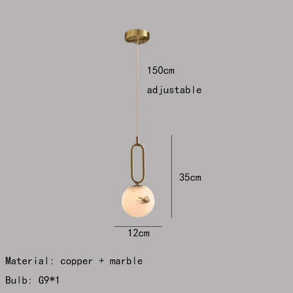 DecorBites™ Brass LED Pendant Lights with Natural Marble Finish and Adjustable G9 Bulb
