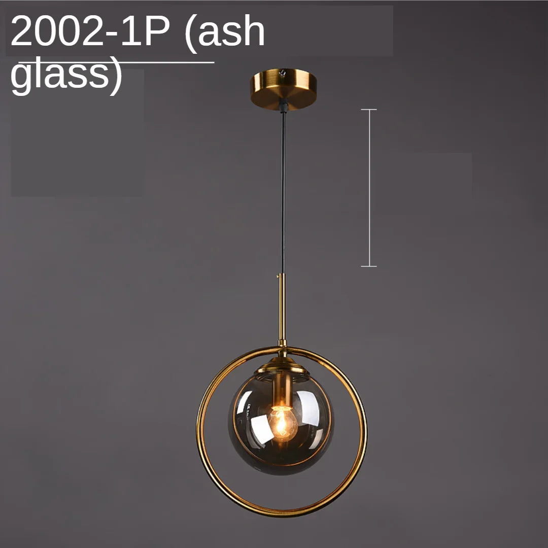 Decorbites™ Lámpara colgante de bola de vidrio del anillo dorado para cocina, comedor y mesita de noche