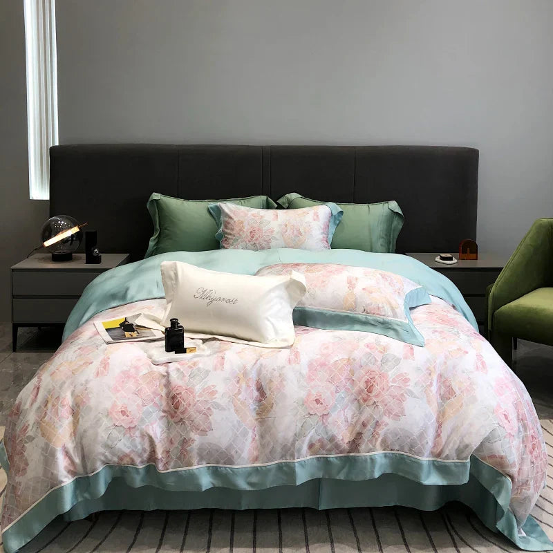 DecorBites™ Eucalyptus Lyocell Flowers Duvet Set with Sheet & Pillowcases