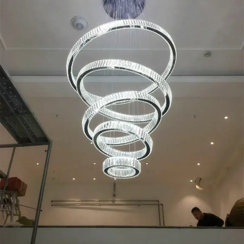 DecorBites™ Crystal Ring LED Chandelier: Luxury Modern Ceiling Lighting for Stair, Dining, Bedroom.