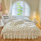 Decobites French Lace Ruffles Seersucker Bed Set: 4Pcs Princess Bedding Quilt Cover