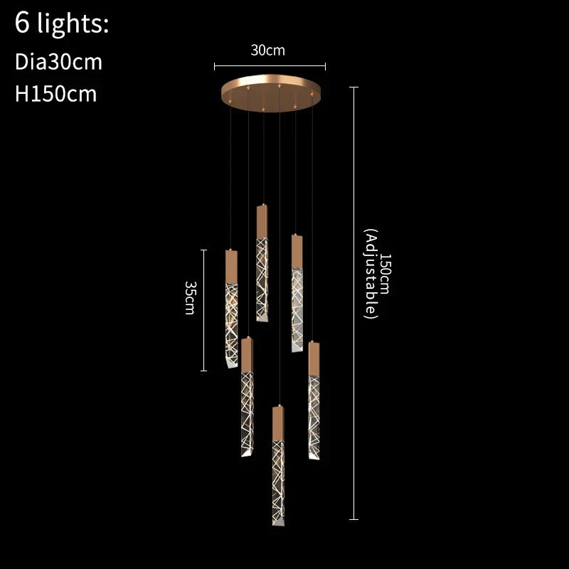DecorBites™ Crystal LED Chandelier: Modern Luxury Staircase & Living Room Hanging Lamp