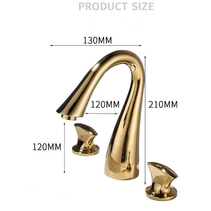 DecorBites™ Black & Gold Basin Faucet: 3 Hole Waterfall Bathroom Sink Tap, Total Brass