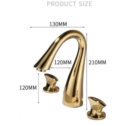 DecorBites™ Black & Gold Basin Faucet: 3 Hole Waterfall Bathroom Sink Tap, Total Brass