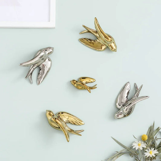 DecorBites™ Golden Bird Swallow Sculpture Wall Decor Three-dimensional Handicrafts