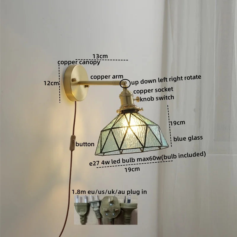 DecorBites™ Glass Copper LED Wall Lights Modern Style for Indoor Bedroom Living Room