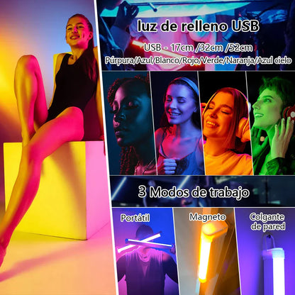 Lámpara de relleno LED DecorBites™: Lámpara recargable y colorida para selfies, ideal para fotografía y vídeos.