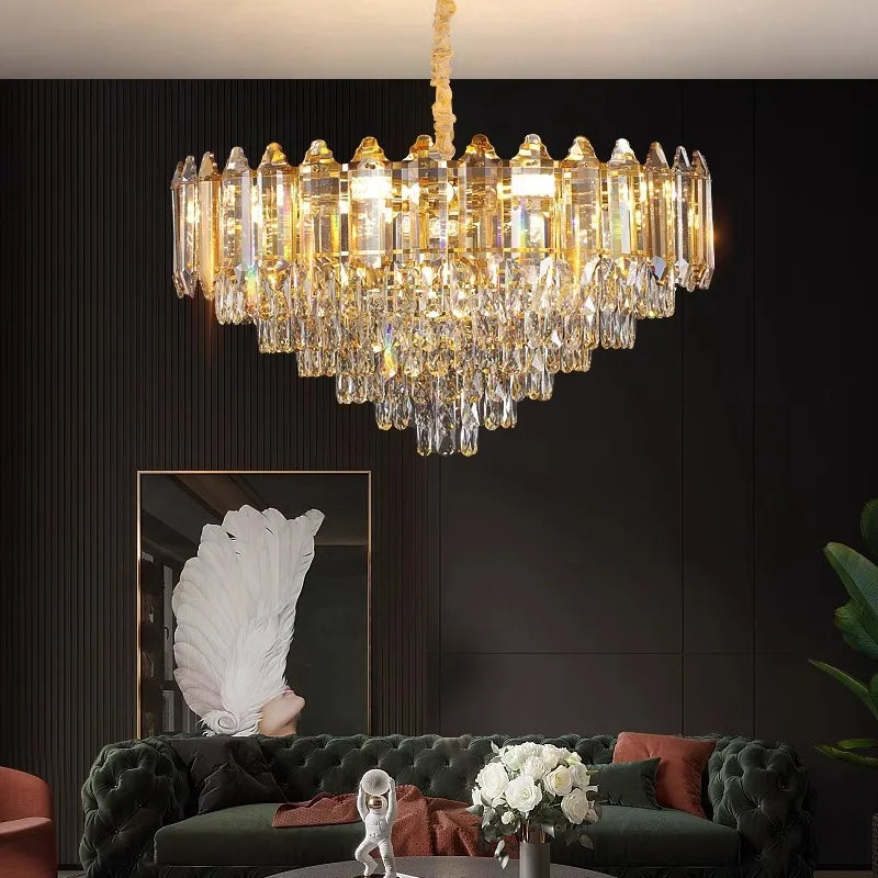 DecorBites™ Gold Amber Crystal Chandelier Lights Modern Room Decor Hanging Lamp