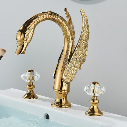 DecorBites™ Golden Swan Crystal Dual Handle Basin Tap