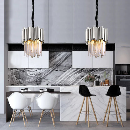 DecorBites™ Crystal Pendant Chandelier Gold & Chrome Luxury LED Lighting for Dining Room & Bedroom
