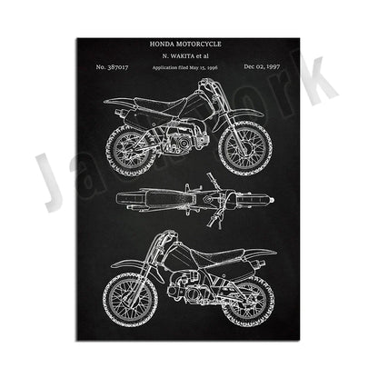 DecorBites™ Dirt Bike Patent Blueprint Poster Canvas Wall Art