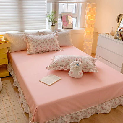 Decobites Floral Lace Ruffles Girl Bedding Set with Quilt/Duvet Cover, Sheet & Pillowcases