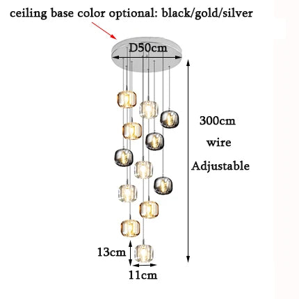DecorBites™ LED Stair Chandelier: Luxury Amber/Crystal Indoor Lighting Fixture