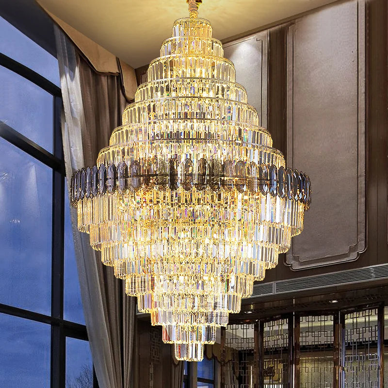 DecorBites™ Crystal Chandelier: Luxe Stairwell Lighting for Penthouse Villa