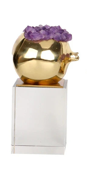 DecorBites™ Brass Purple Crystal Pomegranate Ornament - Luxury Home Decor & Artwork