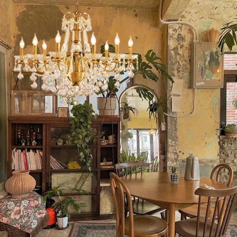 Lámpara de Araña de Cristal en Latón Dorado Decorbites™ - Luces de Velas Lujosas para el Salón de la Villa