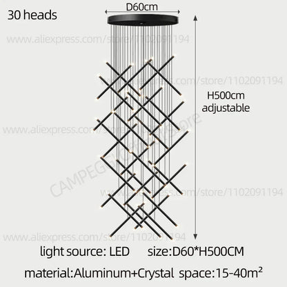 DecorBites™ LED Staircase Pendant Chandelier, Modern Nordic Restaurant Hanging Light