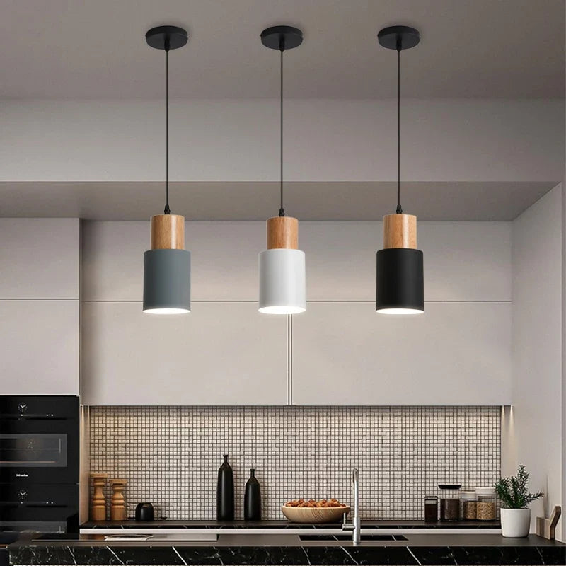 Minimalist Nordic Wood and Metal Single Pendant Light