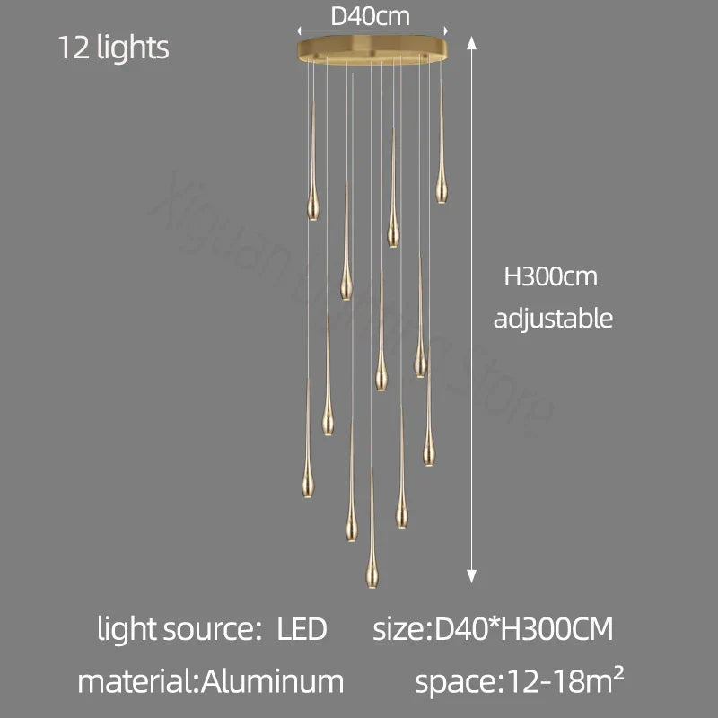 Decorbites™ Candelabro de LED Dorado para Salón de Villa Dúplex y Escalera