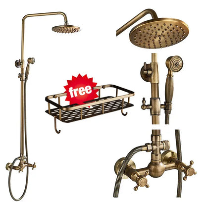 Juego de grifería para ducha DecorBites™ de latón antiguo con cabezal tipo lluvia de 8" y rociador giratorio