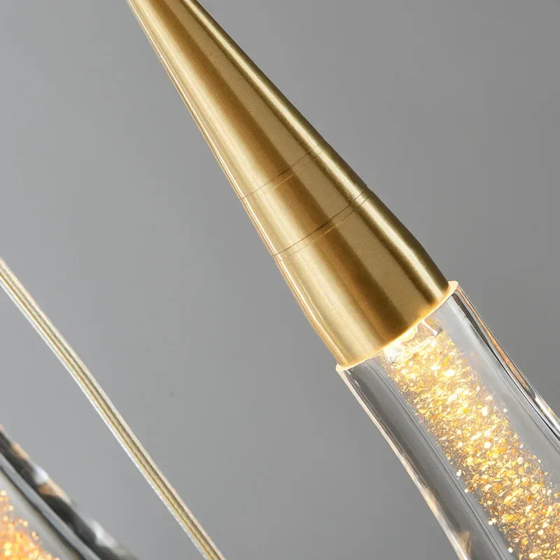 Chandelier de cristales LED con diseño de gota de oro Decorbites™ para escalera y vestíbulo