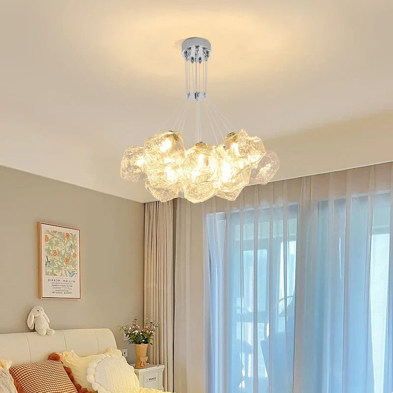 DecorBites™ Iced Crystal Chandeliers: Nordic Milan LED Hanging Lights for Living Room