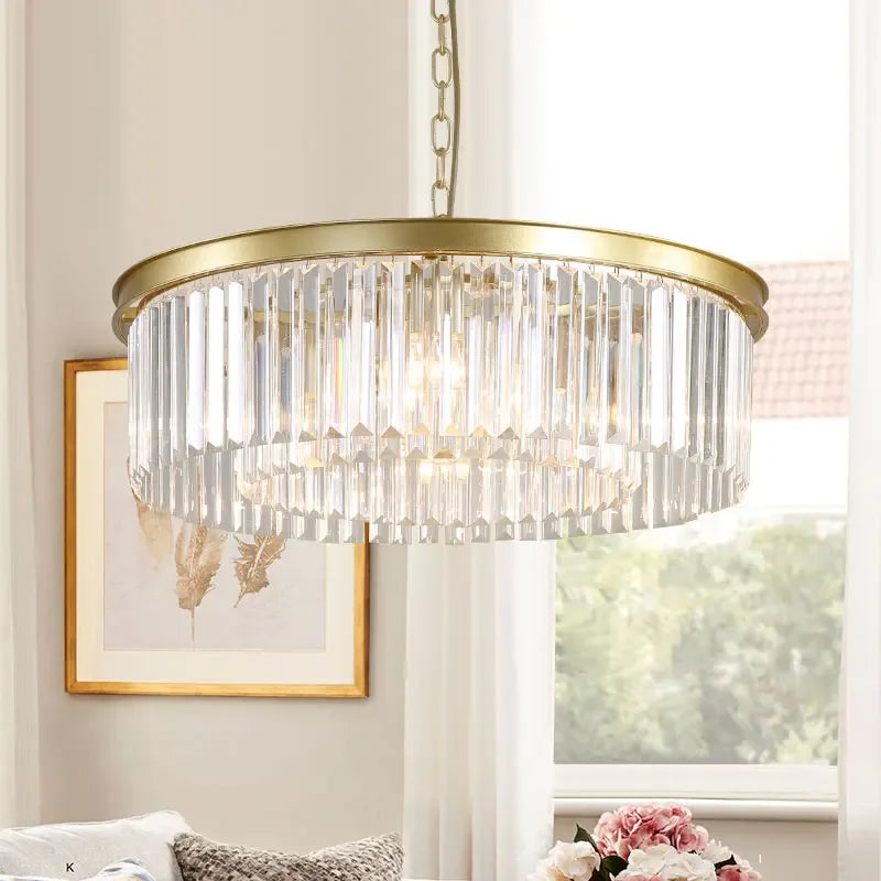 DecorBites™ Gold Black Metal Crystal Pendant Lights Chain Hanging LED Suspension Lamp Fixtures