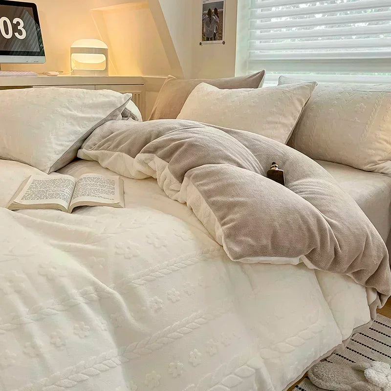 Decorbites™ Hochdichte Milchfleece-Bettwäsche-Set mit Winterwärme für Kingsize-Bett & Plüsch-Deckenbezug
