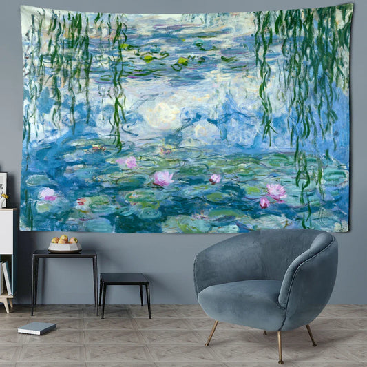 Water Lily Oil Painting Tapestry Wall Hanging by Decobites - Bohemian Abstract Art for Home Decor